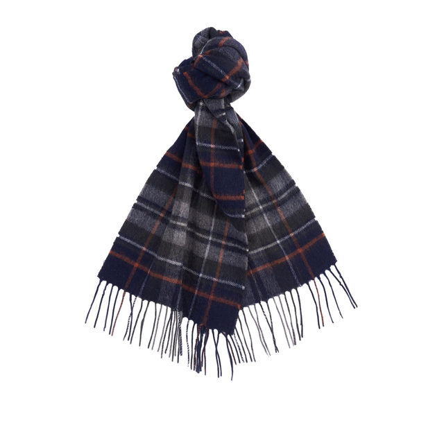 Barbour New Check Tartan Scarf Cashmere Navy Dark Ginger