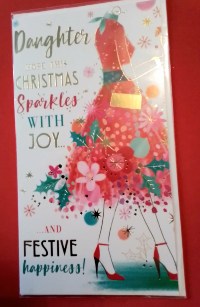 Daughter Christmas Card Pink Dress Desgn