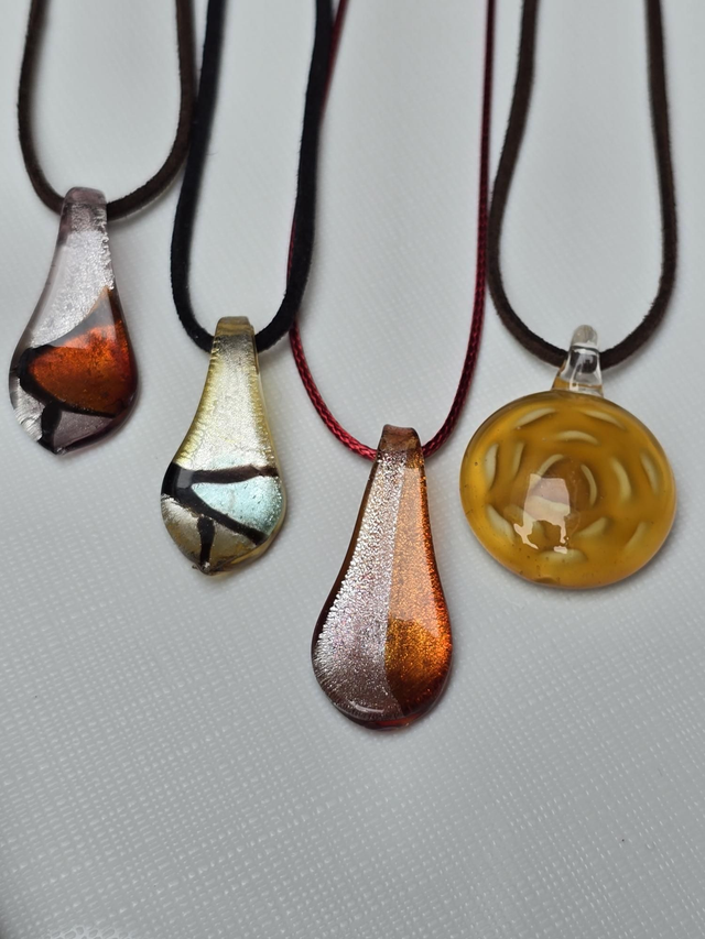 Glass Pendant Necklace Faux Leather Cord