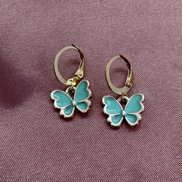 Mint butterfly Huggie hoop earring 