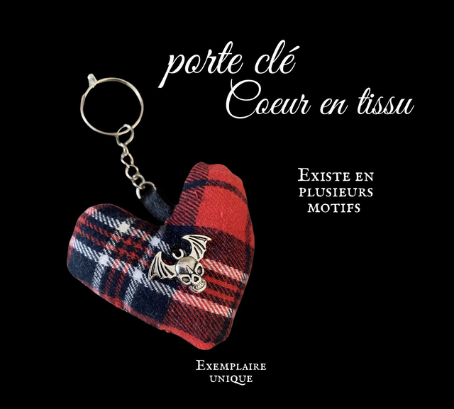 Porte clé coeur en tissu