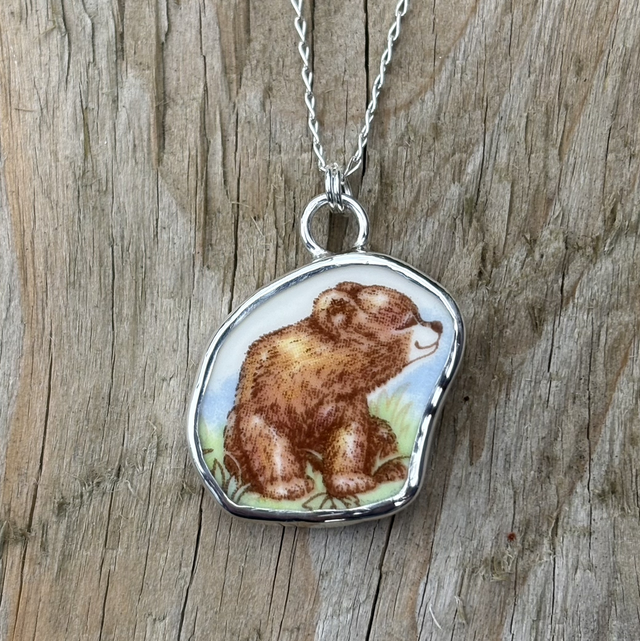 Recycled Pottery “Bear” & Recycled Siver Pendant