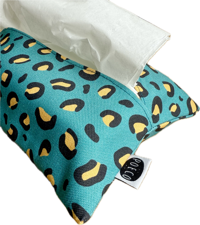 Pochette mouchoirs - LEOPARD ( turquoise - jaune)