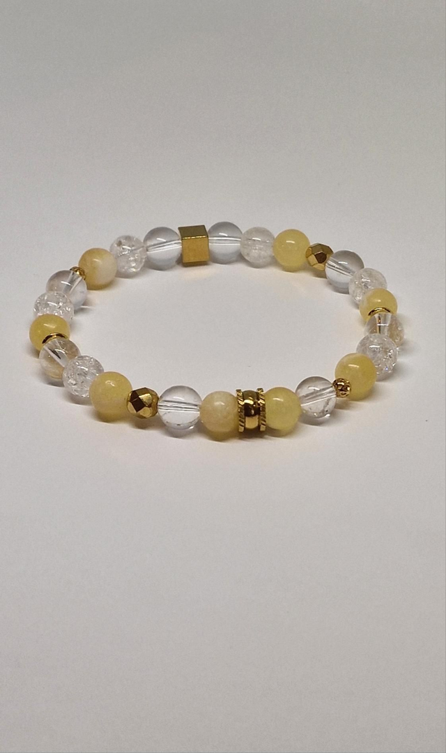Bracelet Calcite jaune et Cristal de roche en 0,8 cm