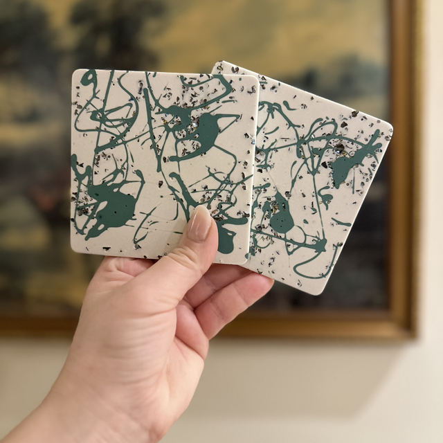 SET OF 2 SQUARE SPLATTER COASTERS 