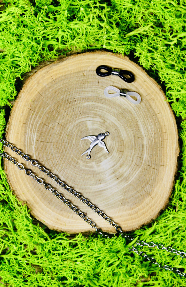 Chaine de lunettes intemporelle argentée personnalisée Hirondelle