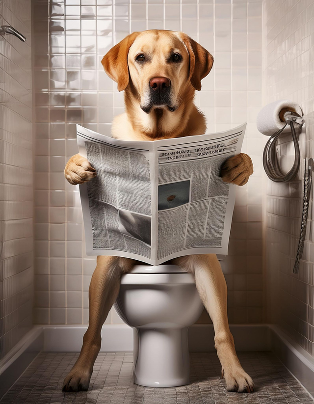 Labrador on The Toilet Framed Canvas