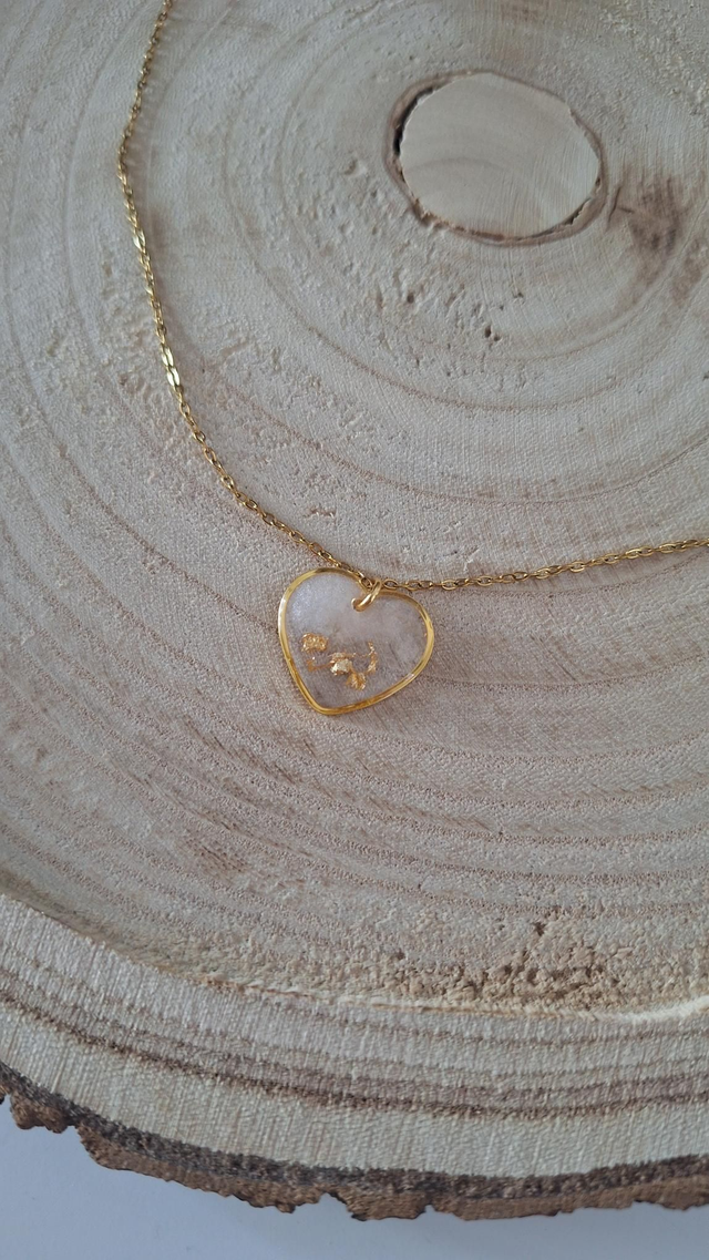 Collier cœur doré blanc et feuille d'or 