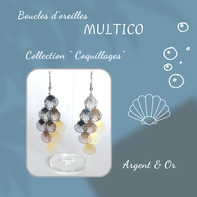 Boucles d&#039;oreilles MULTICO - Collection Coquillages - Argent et Or