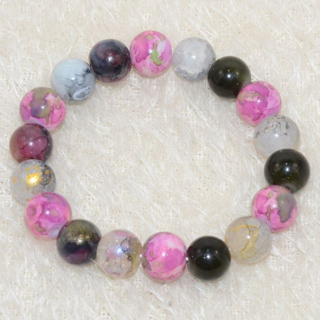B2 - Bracelet perles verre tons rose, crème, brun