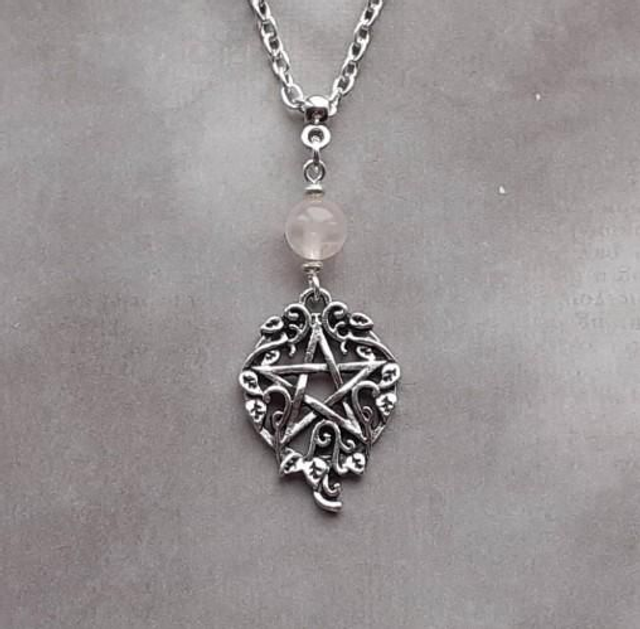 Rose Quartz Ivy Pentagram Necklace 