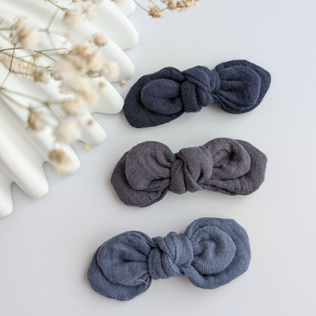 Barrette Noeud Romane pince crocodile tons bleu/gris