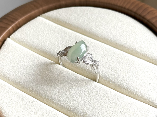 Bague en jade &amp; argent 925 (ajustable) - ZSJ040