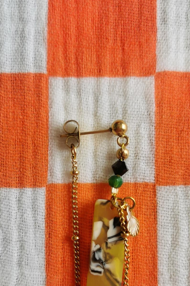 Boucles d'oreilles Jaune, Coquillage et Doré