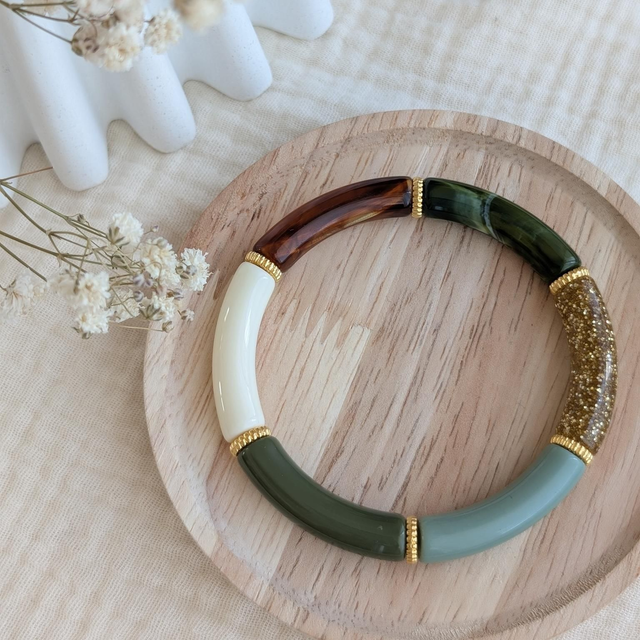 Bracelet Lison vert forêt marbré glitter