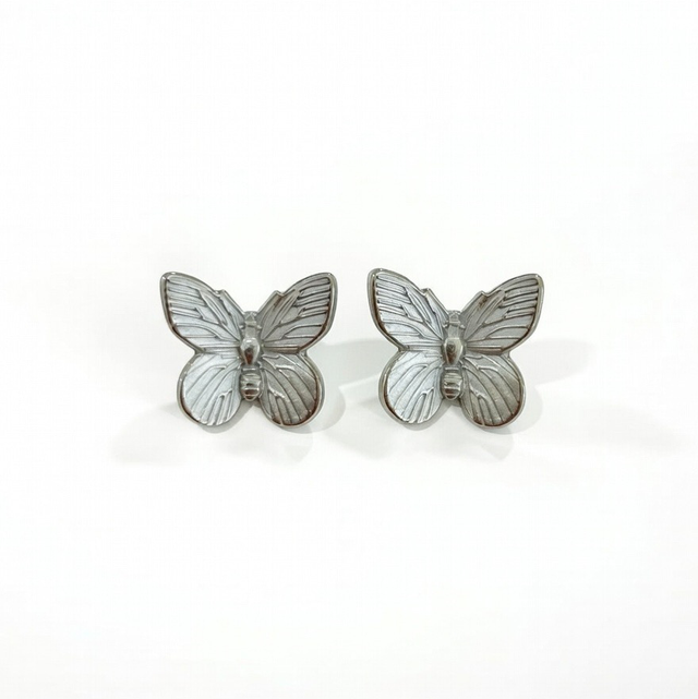 Pendientes acero plateado mariposas 