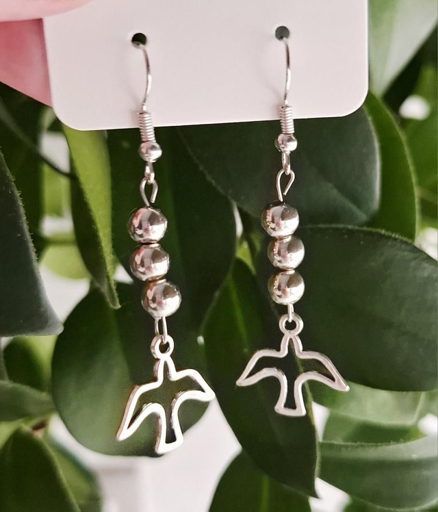 Silver bird drop earrings 