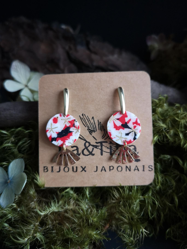 Boucles d'oreilles - puces - papier washi - Sakura - éventail - La&Titia 