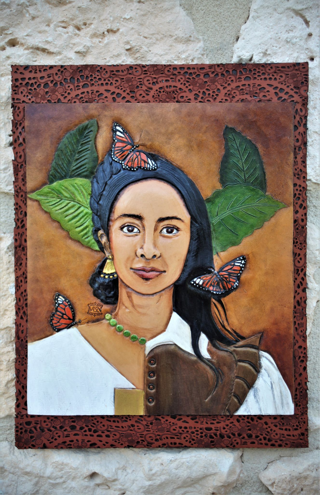 La Malinche, portrait en cuir repoussé