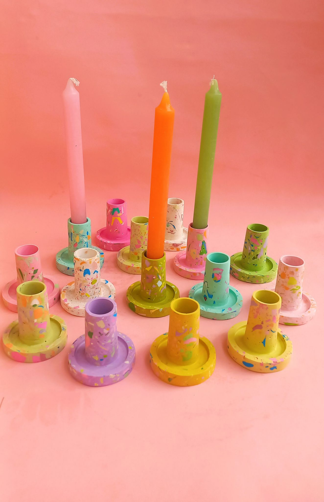 Wielokolorowy świecznik na długą świecę, lastryko