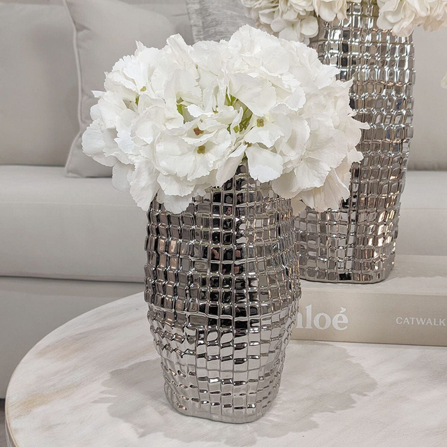  Large Silver Mirrored Abstract Vase