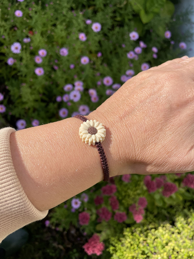Bracelet Tissé Fleur crème