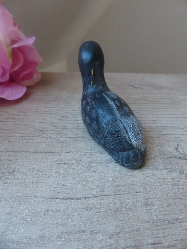 Figurine vintage canard sculpté en pierre de savon – Boma Canada – décoration artisanale – cadeau pour collectionneur oiseaux ou animaux