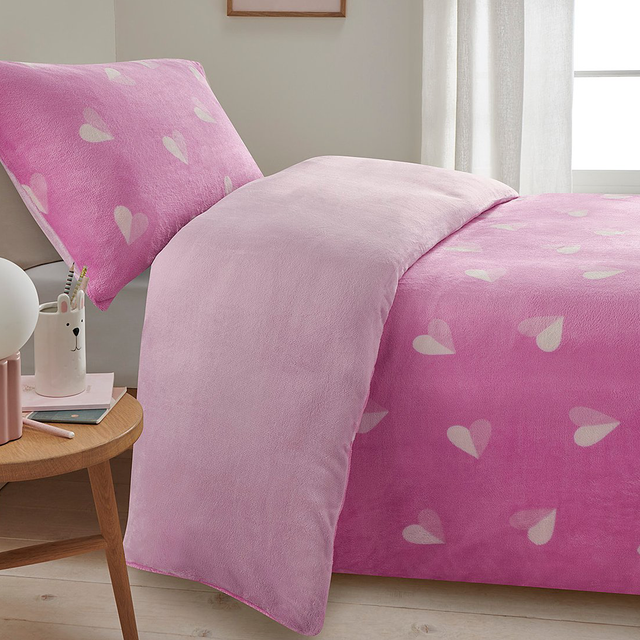 Pink Hearts Fleece Duvet Set - Double