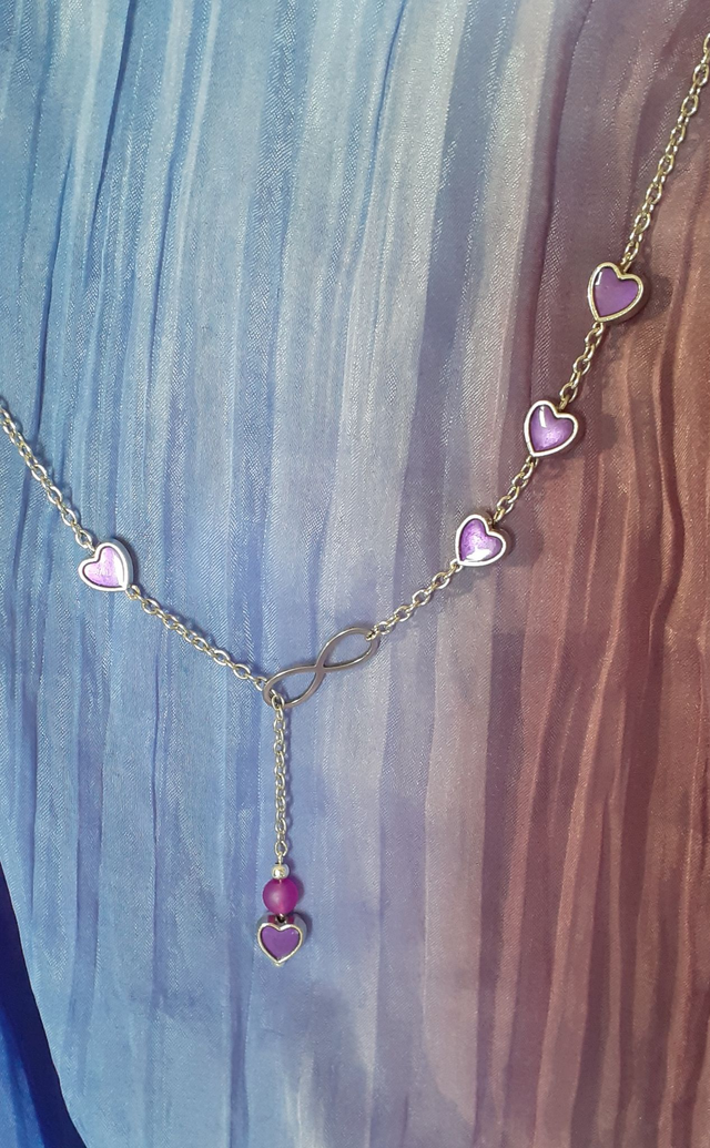 Parure argentée, Serce Collier & Boucles d'oreilles asymétriques & Bracelet, petits cœurs et perle violette