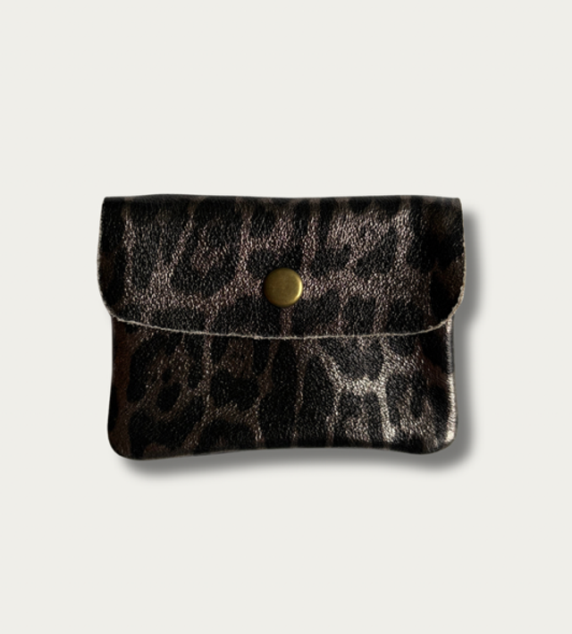 Italian Leather Coin Purse - Bronze Leopard 