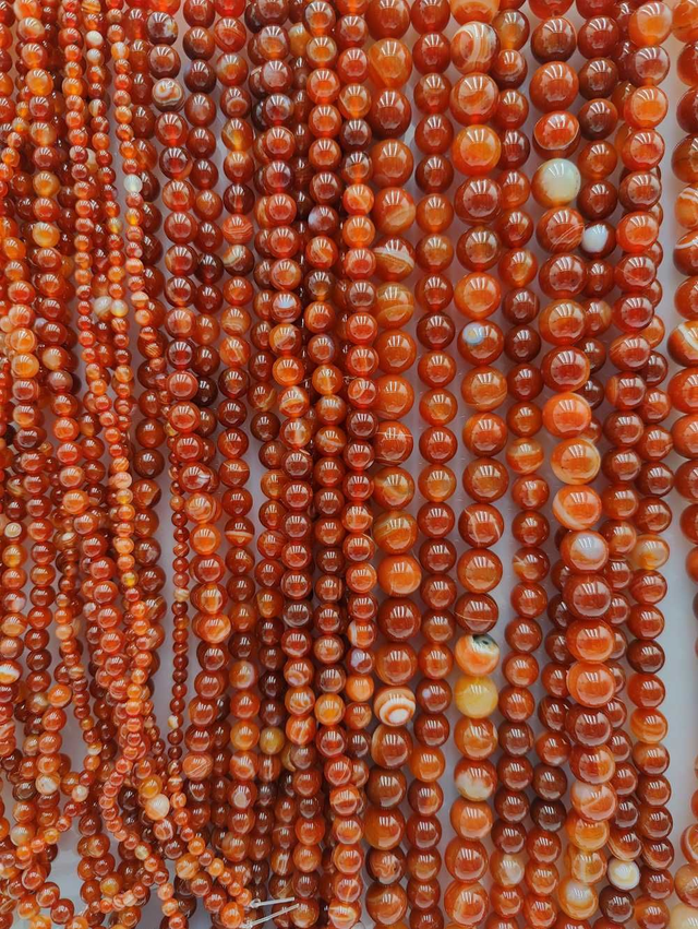 Agate rubannée brique rouille - Perles polies
