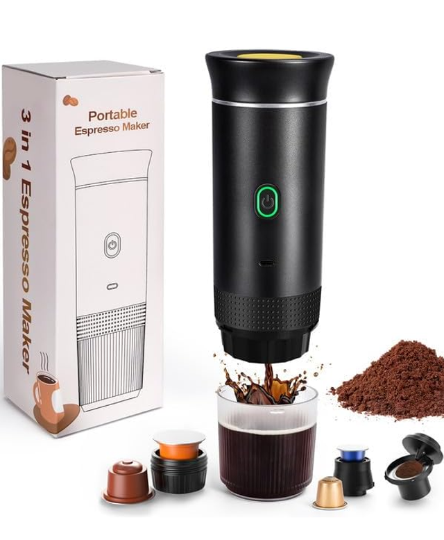 Machine à Café Espresso modes de capsule 3-in-1 cafetière Portable sans fil à batterie Rechargeable , pour voiture maison Bureau Camping...  