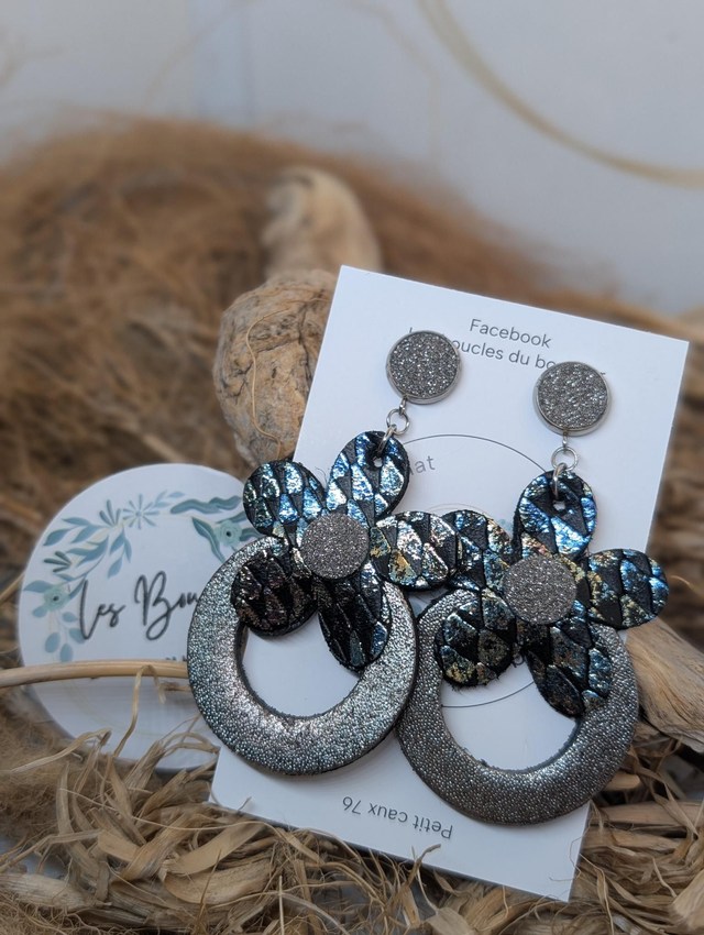 Boucles d'oreilles baby Marguerite argenté holographique li003