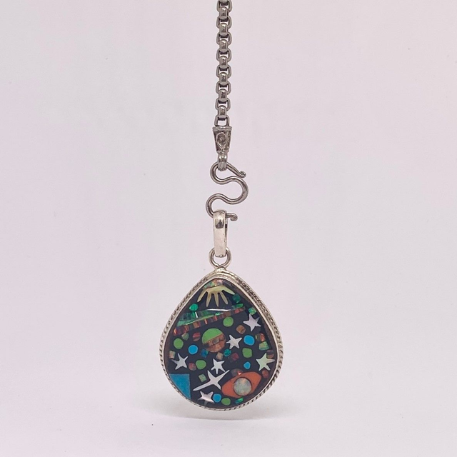 Pendentif Galaxy Goutte ZENITH argent massif et pierres naturelles 