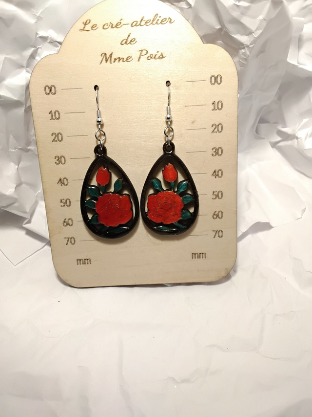 Boucles d’oreilles Rose Rouge – Bijoux artisanaux faits main en Sarthe