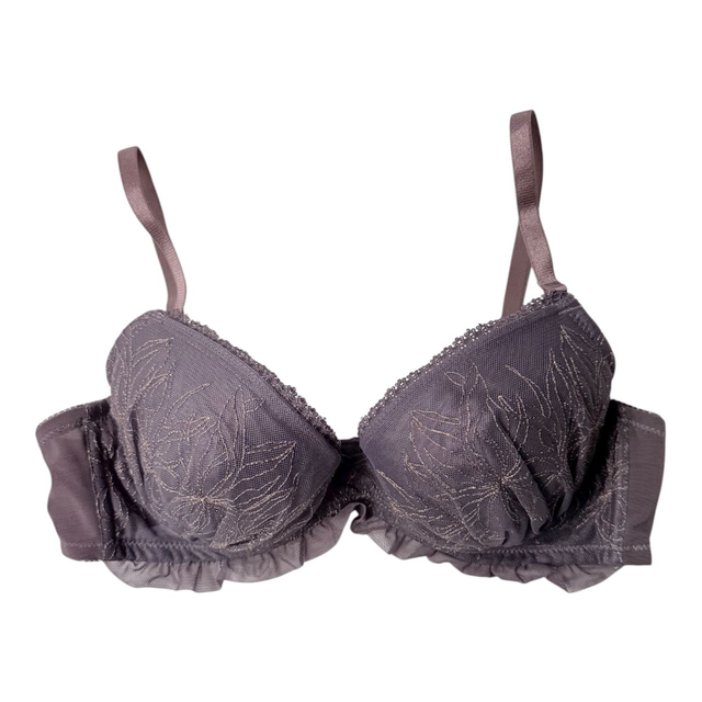 Purple + gold floral embroidered lace Japanese Bra UK 32C, 34B, 34AA / 34A