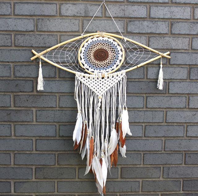 Dream Catcher Protection Large Evil Eye White/Grey/Brown