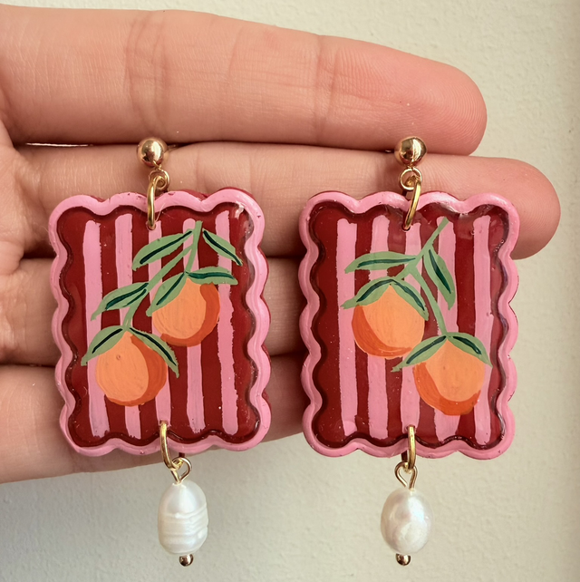 Mediterranean Orange Pearl Scallop Tile Earrings
