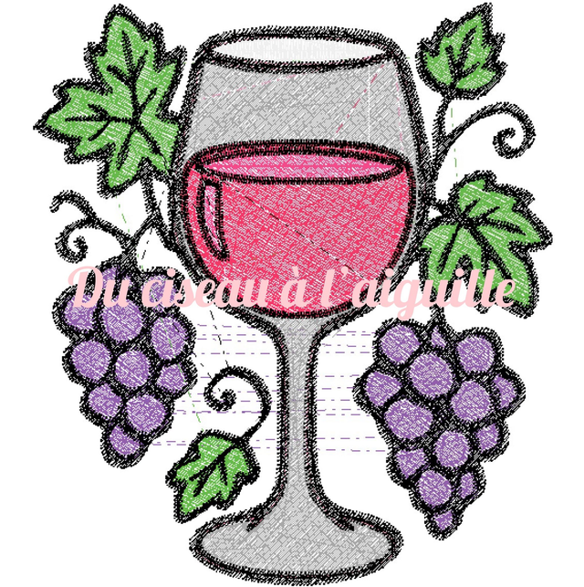 fichier broderie verre de vin - 2 Tailles / 12 Formats