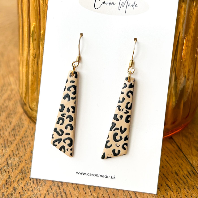 Long animal print earrings with ear hooks