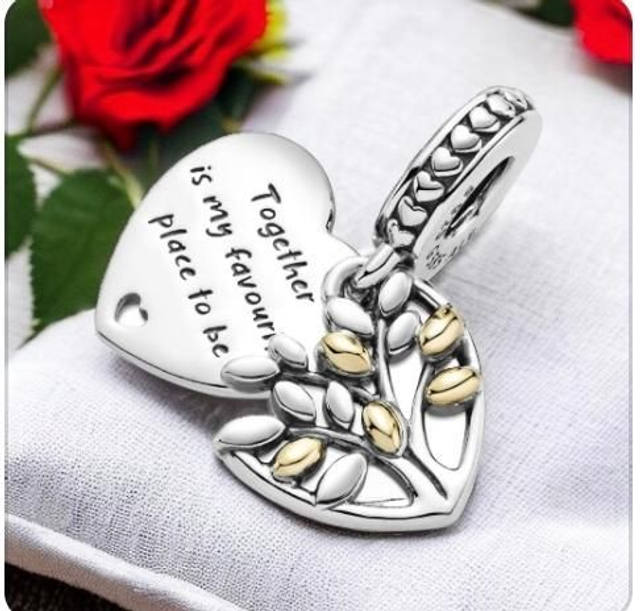 Bracelet Pandolith Jaspe Kambala et son Charm coeur arbre de vie