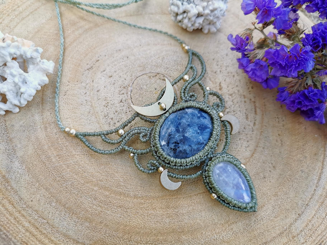 Collier lunaire ~ Larvikite & Labradorite blanche