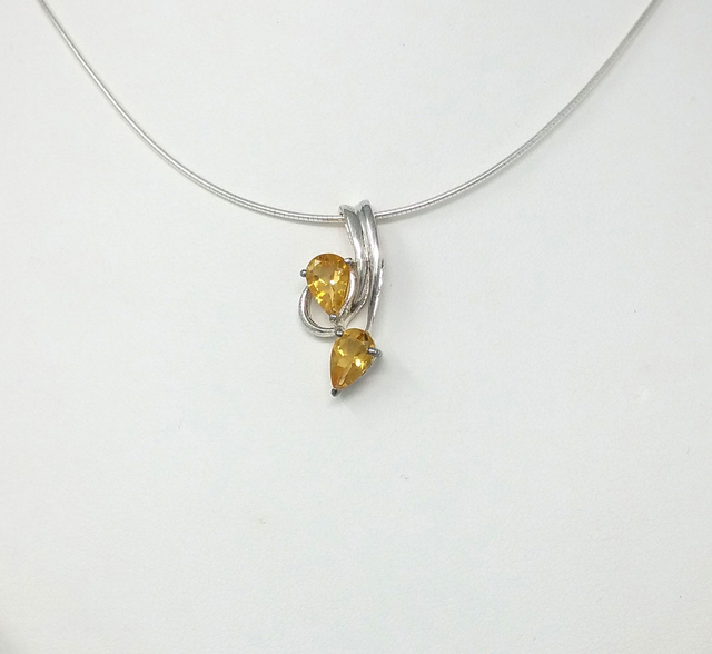 PENDENTIF DEUX GOUTTES DE CITRINE CERTIES D&#039;ARGENT MASSIF VENDU SANS CHAINE - VP4812