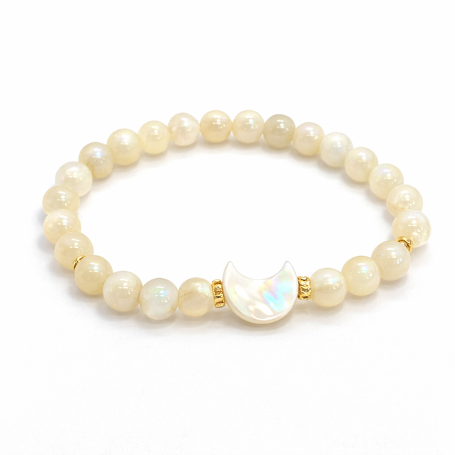 Bracelet «  Lune Nacré » en pierre de lune 6 mm 