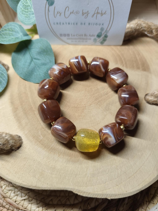 BRACELET BIG PERLES MARRON/PAILLETTES GOLD 0001054