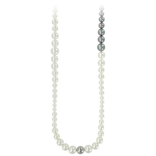 Sautoir perles de Majorque blanches et grises