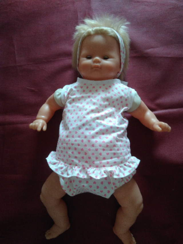 250-00 Ensemble 3 pièces blanc à cœurs roses 9 mois/1 an