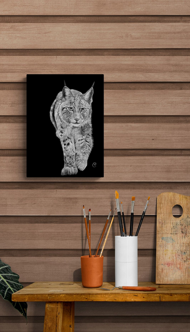 Reproduction Aquarelle Lynx des Balkans sur Alu - Tirage limité, numéroté et signé  - 30x40 cm