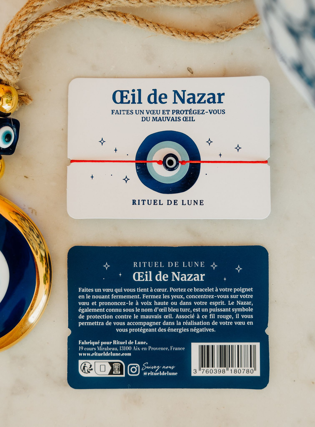 Bracelet à vœux - Œil de Nazar et fil rouge