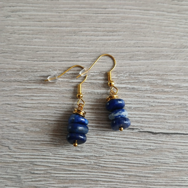 Dames oorbellen Lapis Lazuli – goudkleurige RVS (1.326)